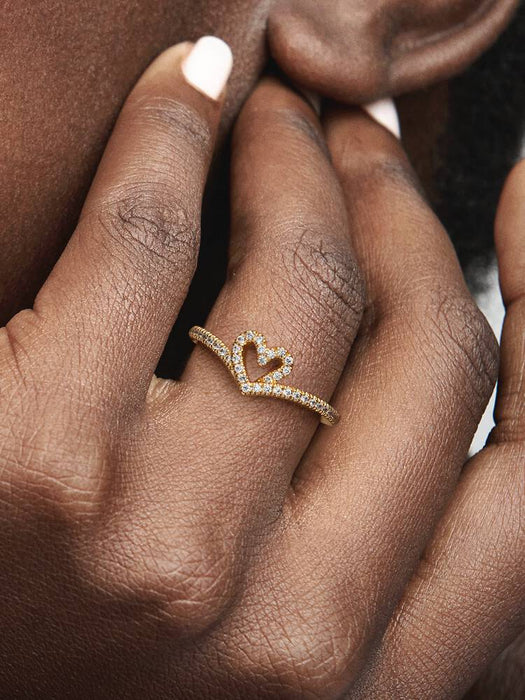 Pandora Wish Sparkling Heart Ring 14k Gold Plating