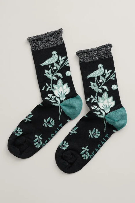 Seasalt Women's Snowy Scenes Socks - Paper Owl Emerald