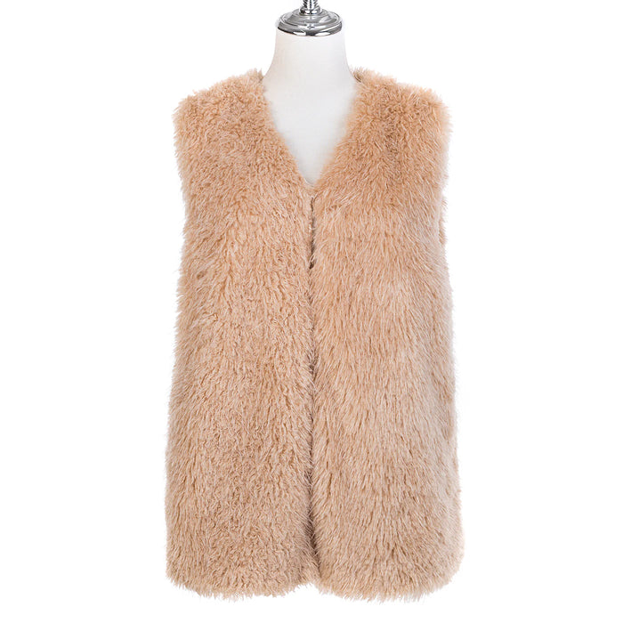 Park Lane Faux Fur Gilet In Linen