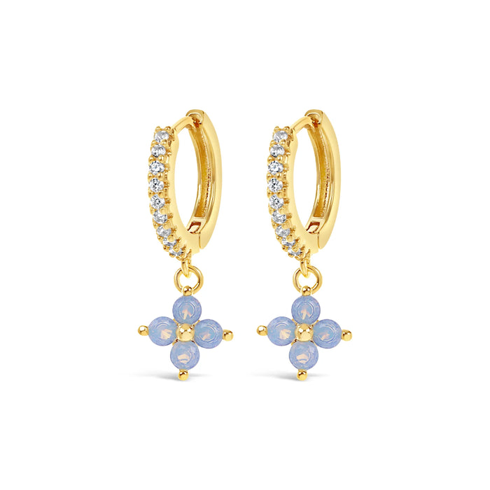 Park Lane White Stones Flower Petal Hoop Gold Earrings