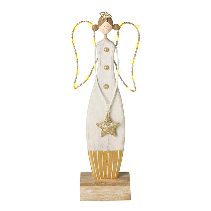 Winged White & Gold Angel With LED Lights