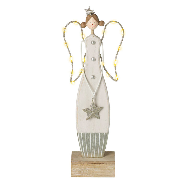 Winged White & Gold Angel With LED Lights