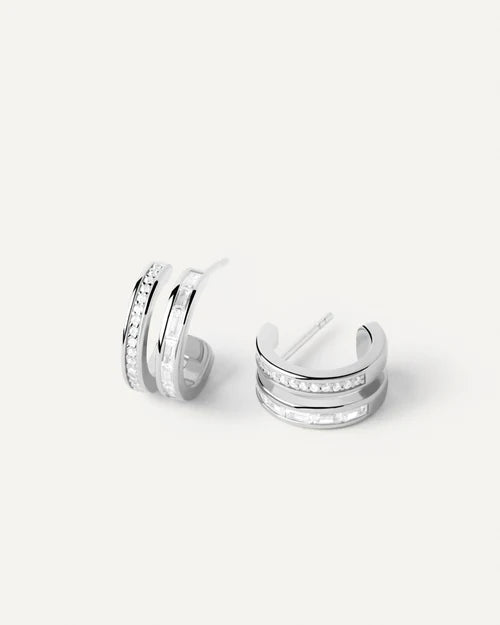 PDPAOLA Bianca Double Band Silver Hoops