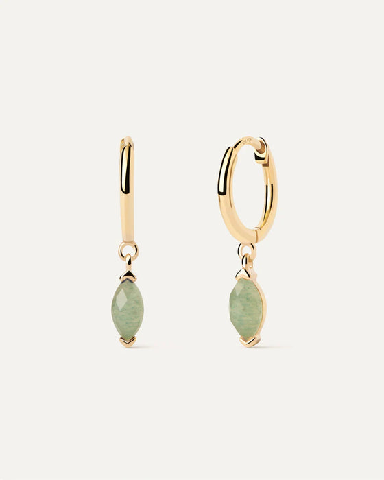 PDPAOLA Green Aventurine Nomad Hoops Gold Earrings