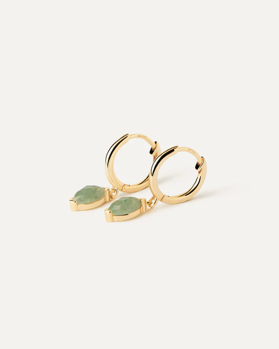 PDPAOLA Green Aventurine Nomad Hoops Gold Earrings