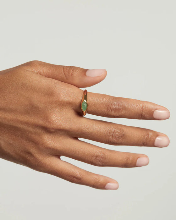 PDPAOLA Green Aventurine Nomad Stamp Ring