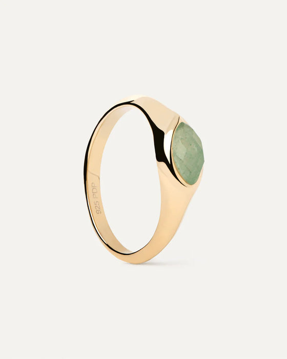 PDPAOLA Green Aventurine Nomad Stamp Ring