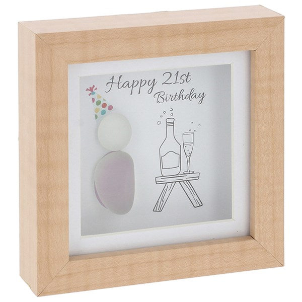 Pebble Glass "Happy 21st Birthday" Square Plaque