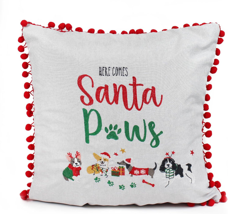 Peggy Wilkins Here Comes Santa Paws Embroidered Cushion