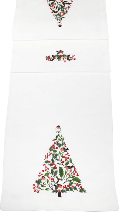 Peggy Wilkins Robins Tree Embroidered Christmas Table Runner