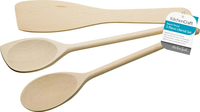 KitchenCraft Set of Three Beech Wood Utensils