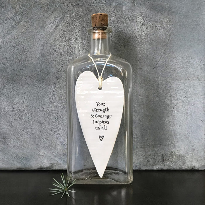 East of India Porcelain Long Hanging Heart - Your Strength & Courage