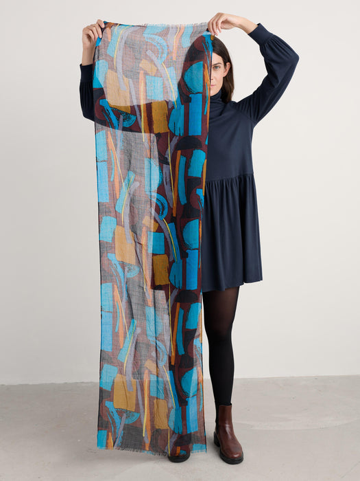 Seasalt Women's Pretty Printed Scarf In Zennor Stack Dark Rye