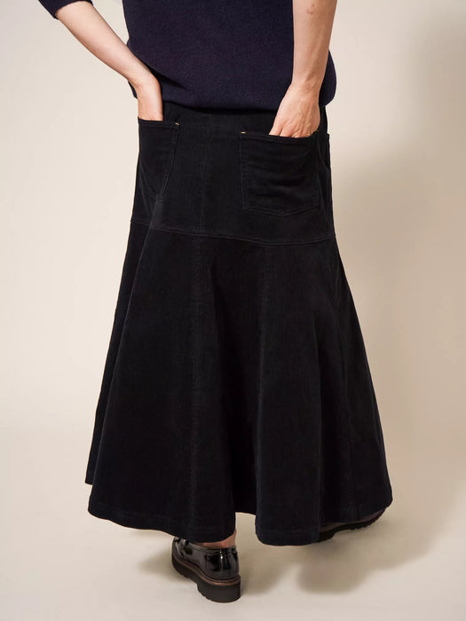 White Stuff Women's Quinn Organic Cord Skirt Black