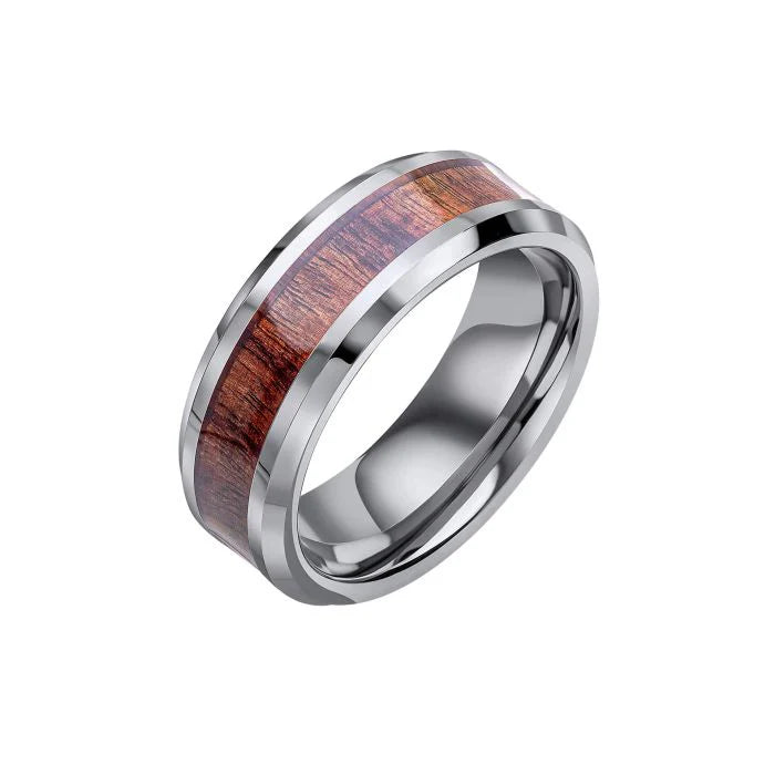 Fred Bennett Tungsten Ring with Brown Wood Inlay - Size 62