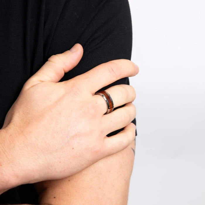 Fred Bennett Tungsten Ring with Brown Wood Inlay - Size 62