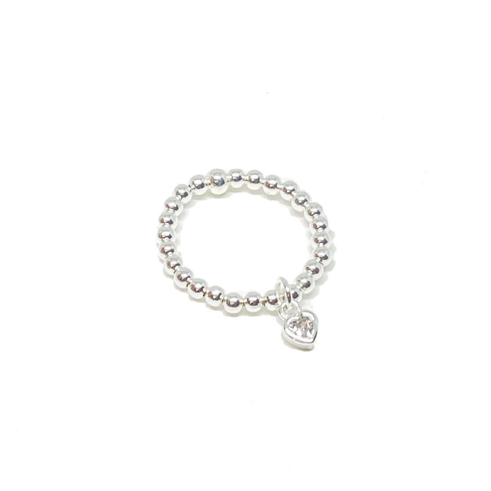 Clementine Rachel Diamond Heart Charm Ring - Silver