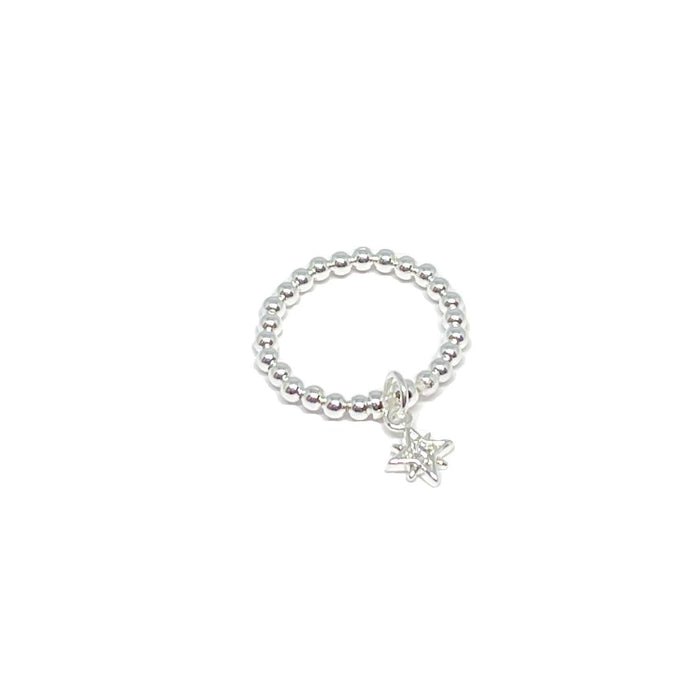 Clementine Rachel Sparkle Star Charm Ring - Silver