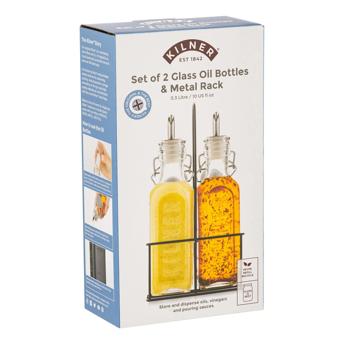 The Rayware Group Set Of 2 Oil Bottles & Metal Rack 0.3 Litre