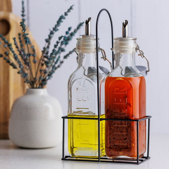 The Rayware Group Set Of 2 Oil Bottles & Metal Rack 0.3 Litre