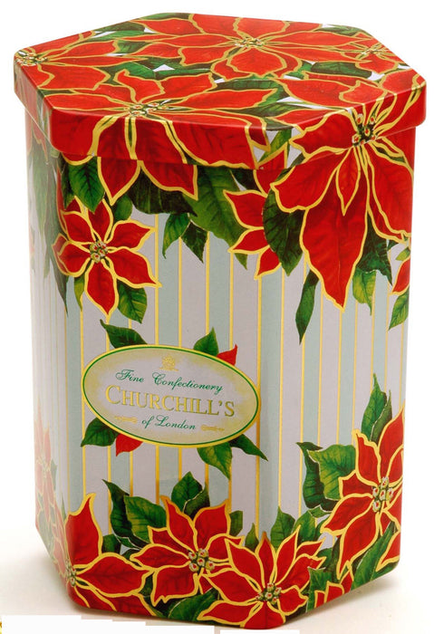 Churchill's Regency Poinsettia Tin Filled With White Chocolate & Raspberry Biscuits