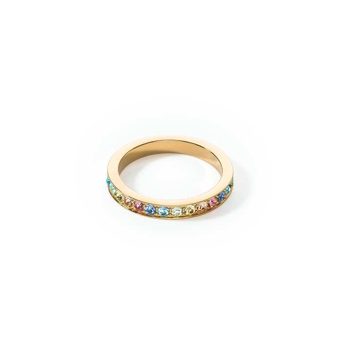 Coeur De Lion Stainless Steel & Multicolour Crystals Gold Ring