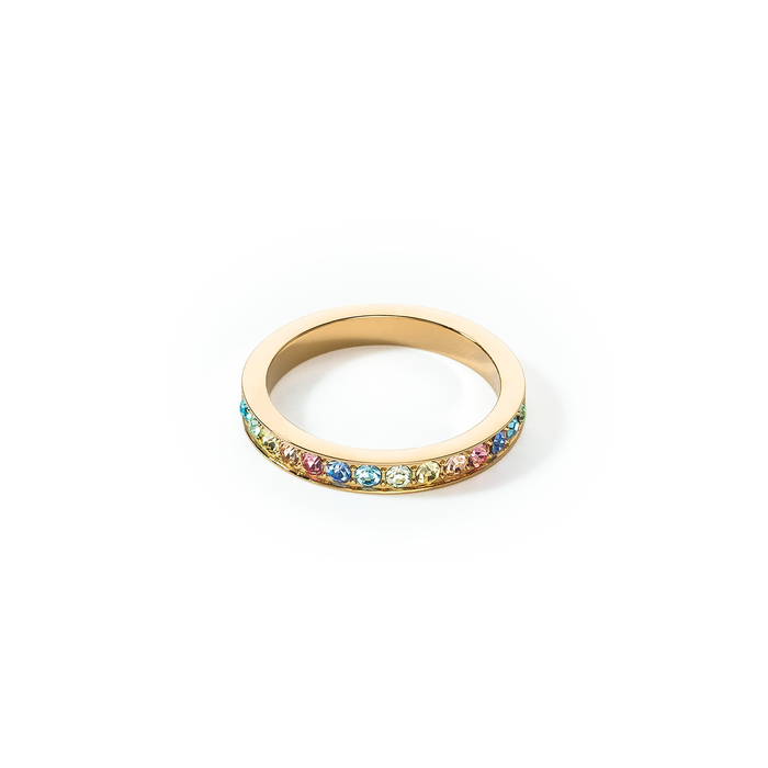 Coeur De Lion Stainless Steel Multicolour Crystals Gold Ring