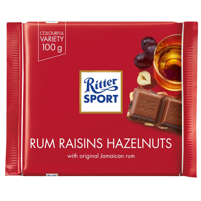 Ritter Sport Milk Chocolate With Rum Raisins & Hazelnuts Biscuit Bar
