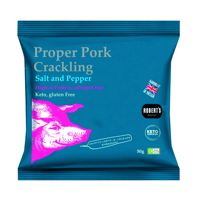 Robert's Proper Pork Crackling Flavoured With Salt And Pepper 50g