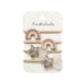 Set of hair clips with rainbow and star designs on a Rockahula branded card.