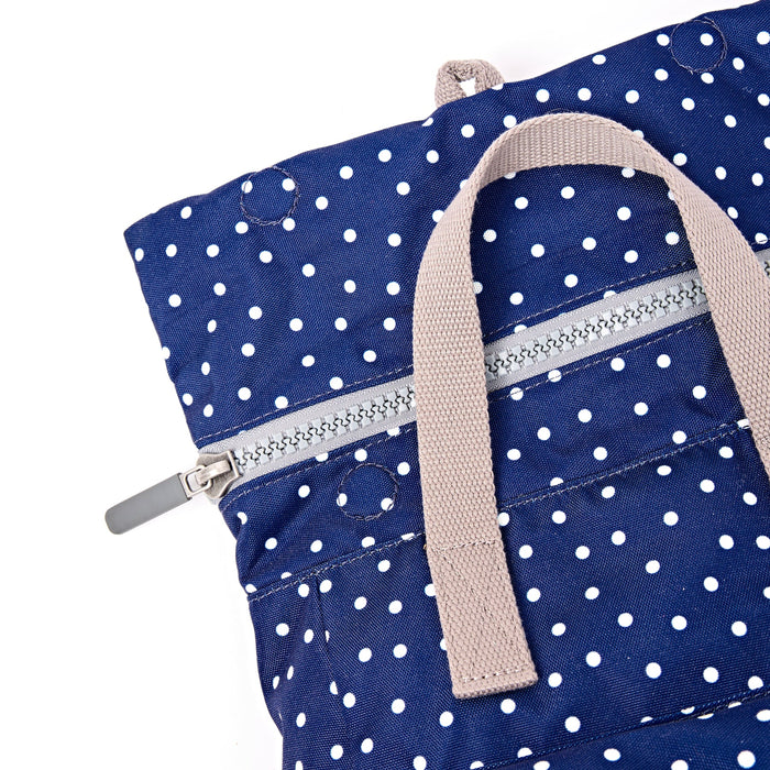 ROKA Bags Canfield Roll Top Backpack in Navy Polka Dot