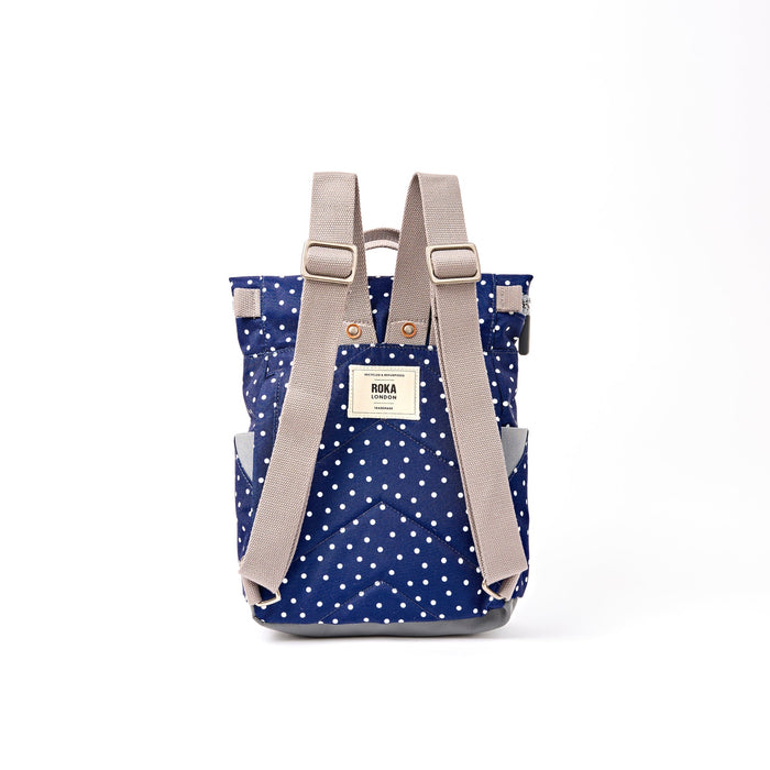 ROKA Bags Canfield Roll Top Backpack in Navy Polka Dot