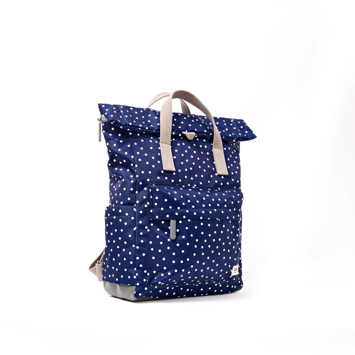 ROKA Bags Canfield Roll Top Backpack in Navy Polka Dot