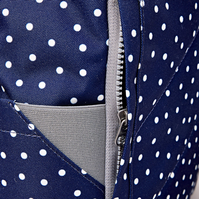 ROKA Bags Canfield Roll Top Backpack in Navy Polka Dot