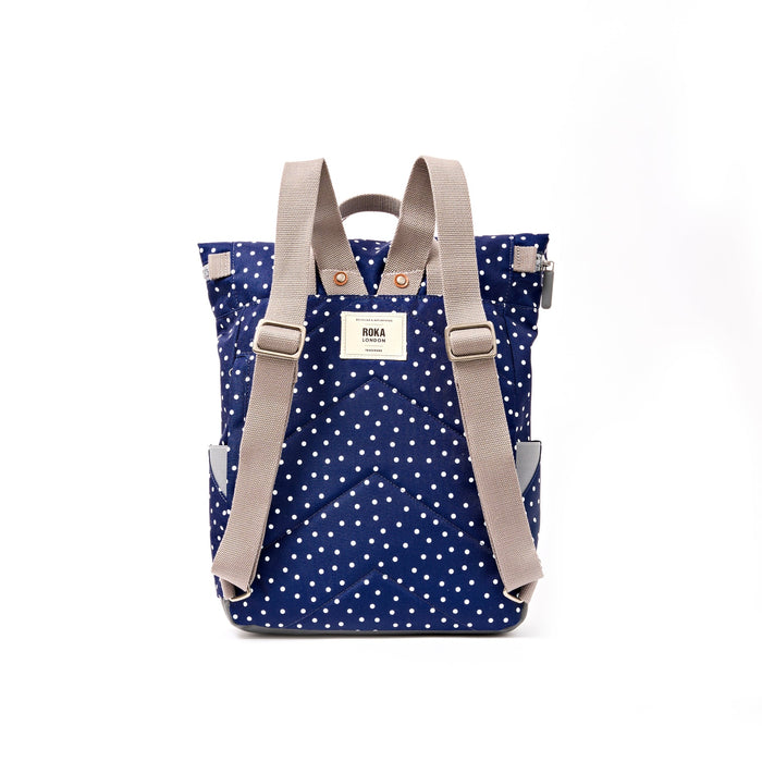 ROKA Bags Canfield Roll Top Backpack in Navy Polka Dot