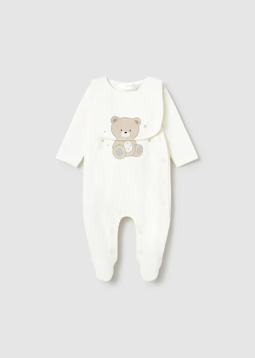 Mayoral Layette Boy Long Natural Romper With Bib