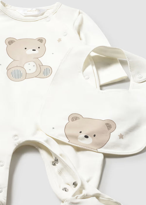 Mayoral Layette Boy Long Natural Romper With Bib