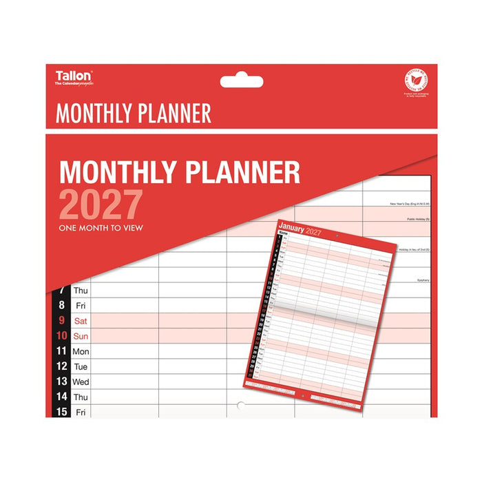 Tallon 2027 Calendar Red & Black 5 Column  Month To View Planner