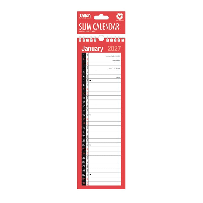 Tallon 2027 Calendar Red & Black Month To View Slim