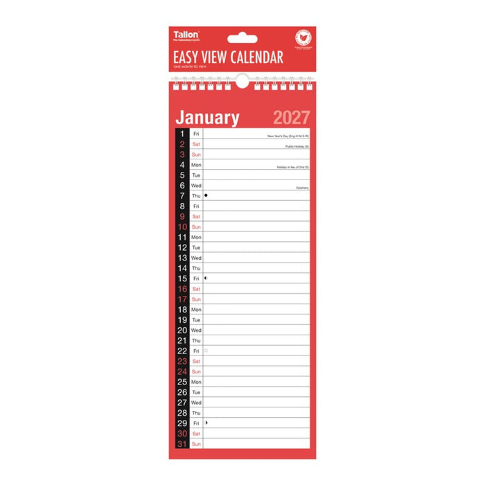 Tallon 2027 Calendar Red & Black Super Slim