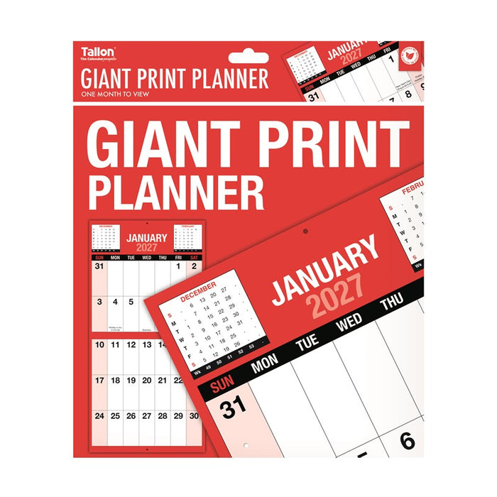 Tallon 2027 Calendar Red & Black Giant Print Month To View