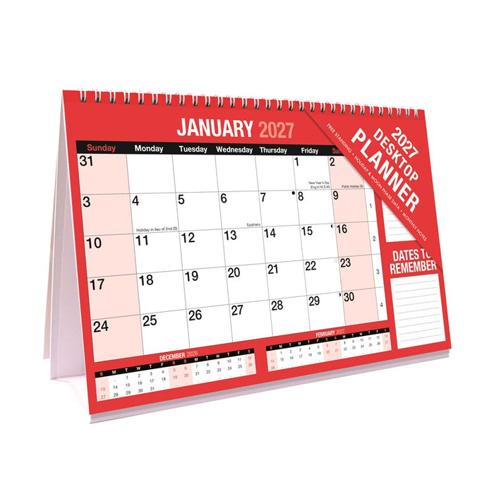 Tallon 2027 Calendar Red & Black Month To View Desktop Planner