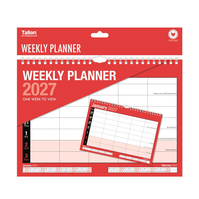 Tallon 2027 Weekly Calendar Red & Black 5 Column Week to View