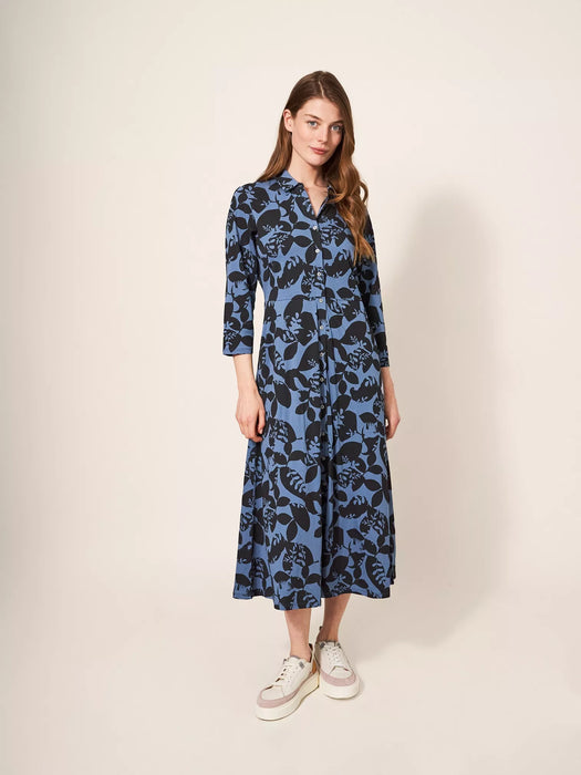 White Stuff Women's Blue Print Rua Printed Midi Dress