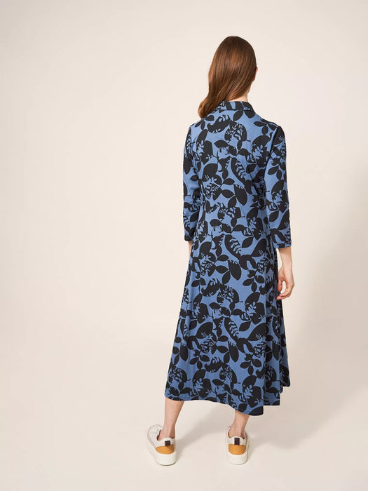 White Stuff Women's Blue Print Rua Printed Midi Dress