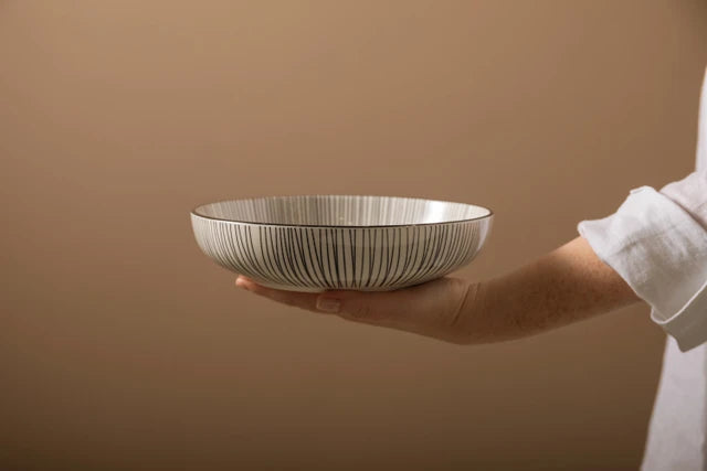 Black Stripe Stoneware Bowl