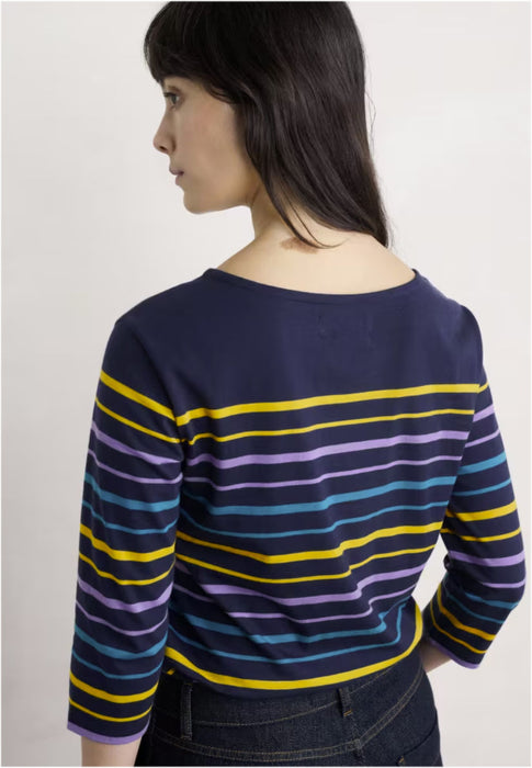 Seasalt Women's Sailor 3/4 Sleeve Top Organic Cotton Jersey In Falmouth Tri Shore Maritime Gorse