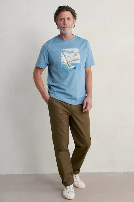 Seasalt Men's Midwatch Organic Cotton T-Shirt - Printed Boat Seascape