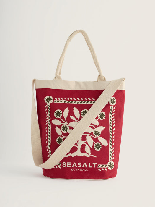 Seasalt Canvas Tote Bag In Festive Tree Crimson