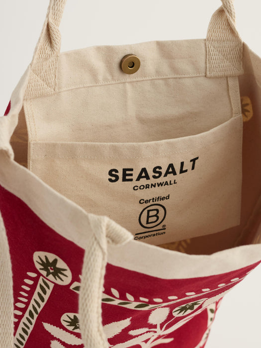 Seasalt Canvas Tote Bag In Festive Tree Crimson